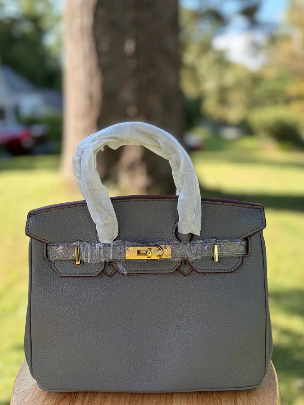 Classic Gris Moyen Leather Top-Handle Shoulder/Crossbody Bag Gold Hardware